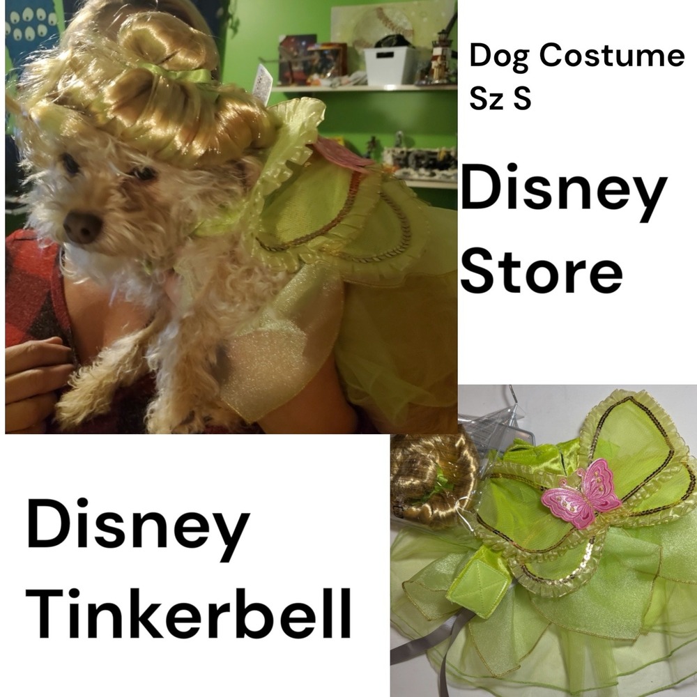 Disney Store Tinkerbell Dog Costume Small Green Fairy Dress with Wig NWT